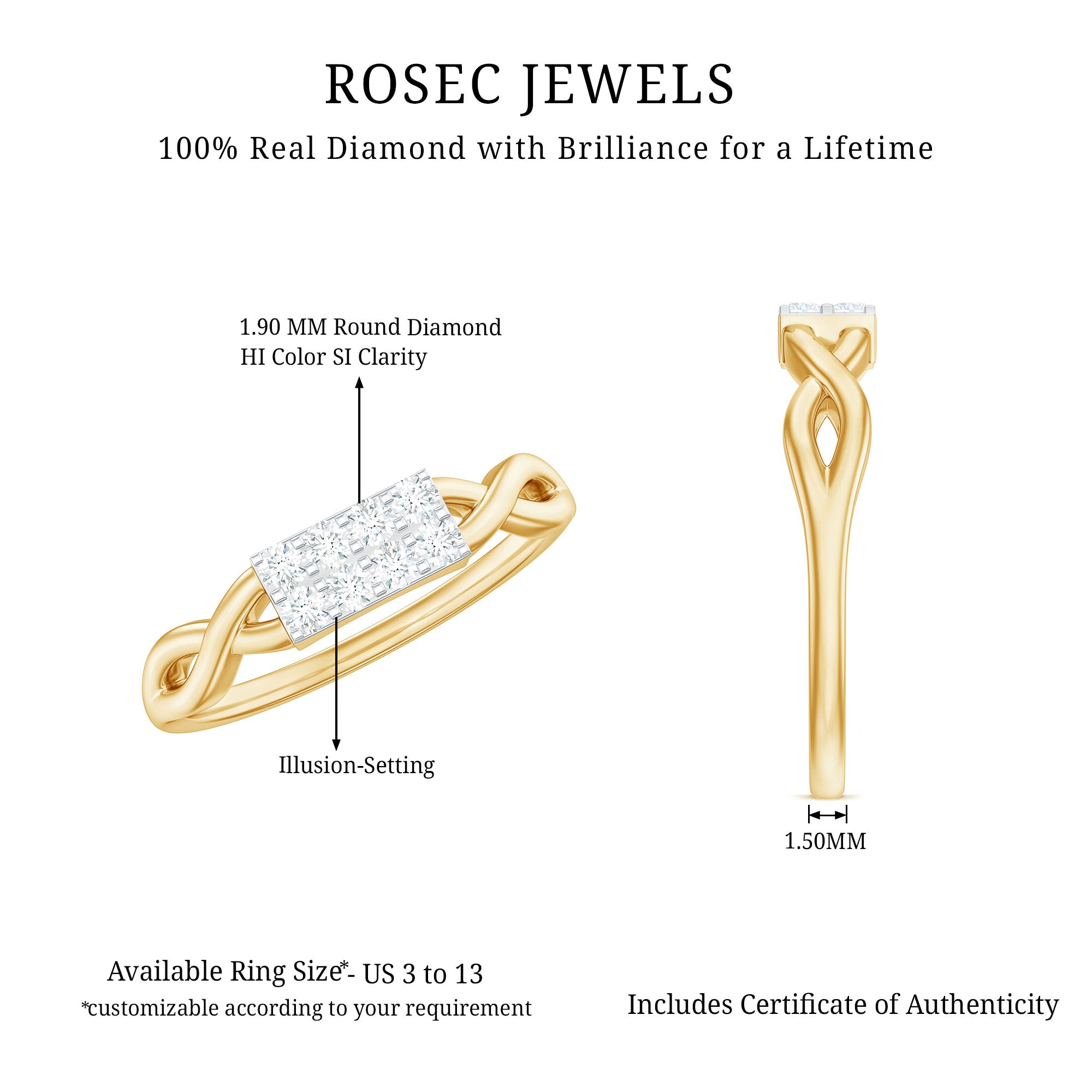 Contemporary Diamond Engagement Ring with Infinity Shank Natural - ( HI-SI ) - Rosec Jewels