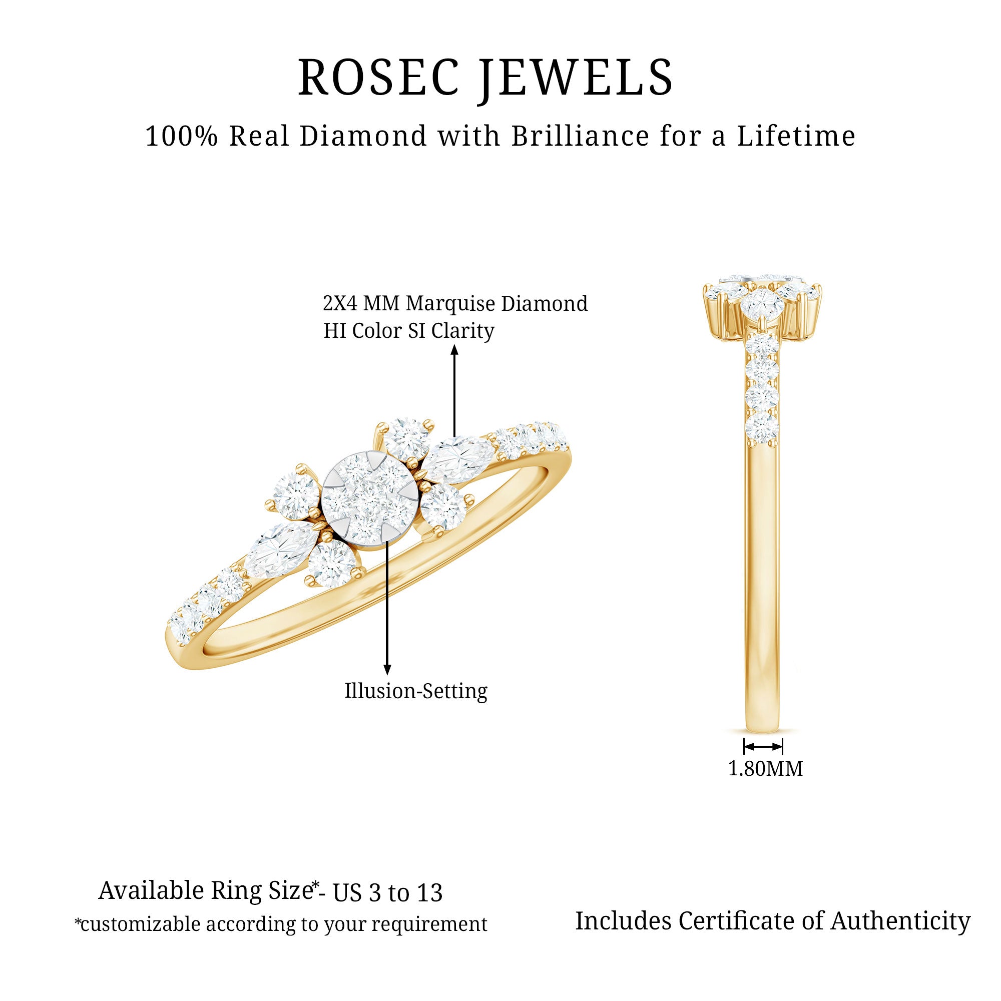 Certified Real Diamond Promise Ring Natural - ( HI-SI ) - Rosec Jewels