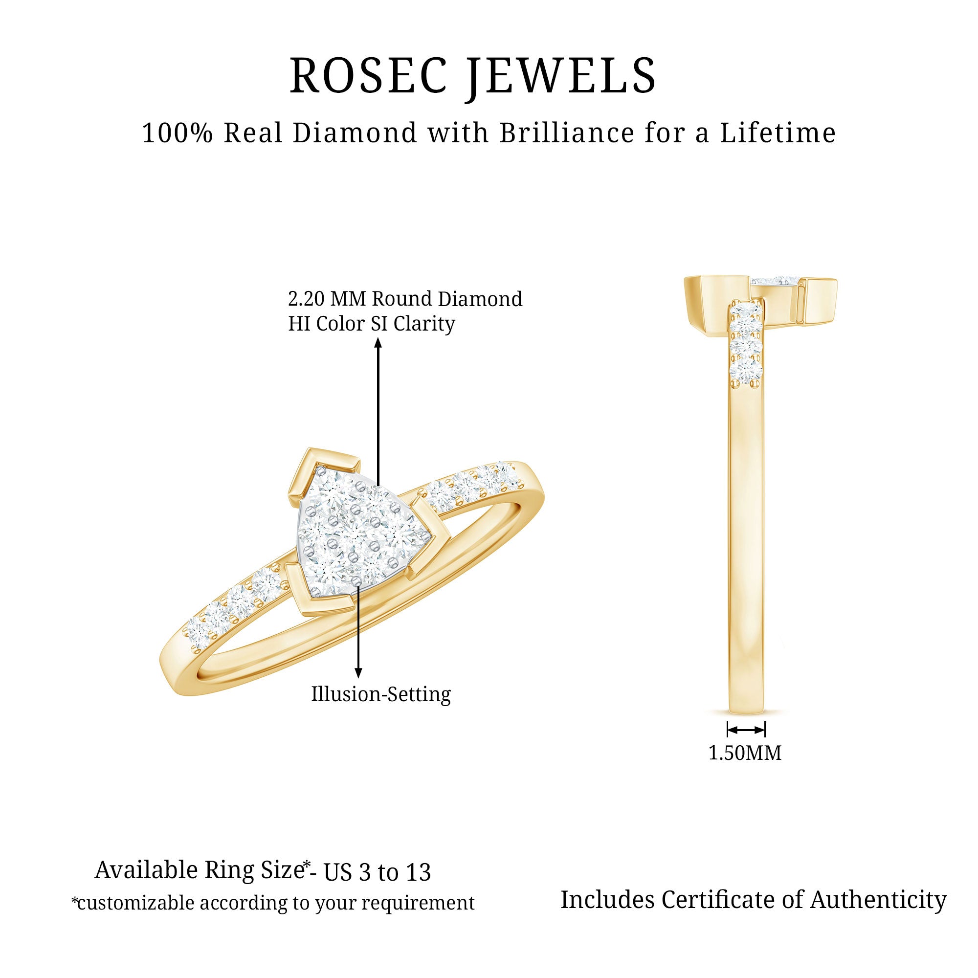 Minimal Diamond Triangular Engagement Ring Natural - ( HI-SI ) - Rosec Jewels