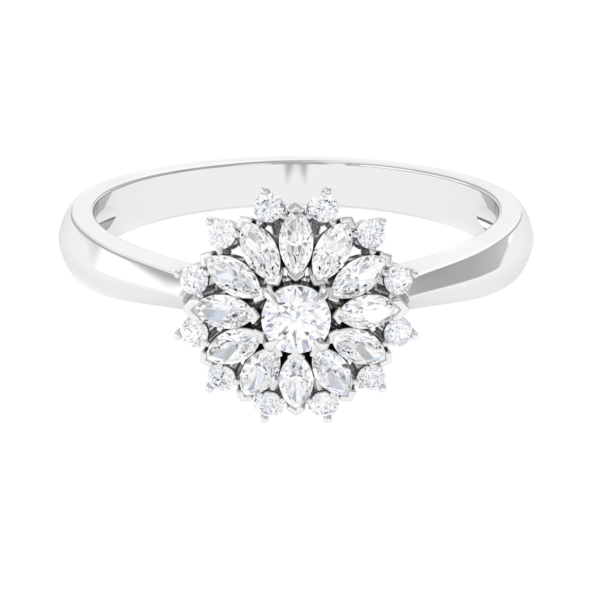 Certified Real Diamond Flower Engagement Ring Natural - ( HI-SI ) - Rosec Jewels