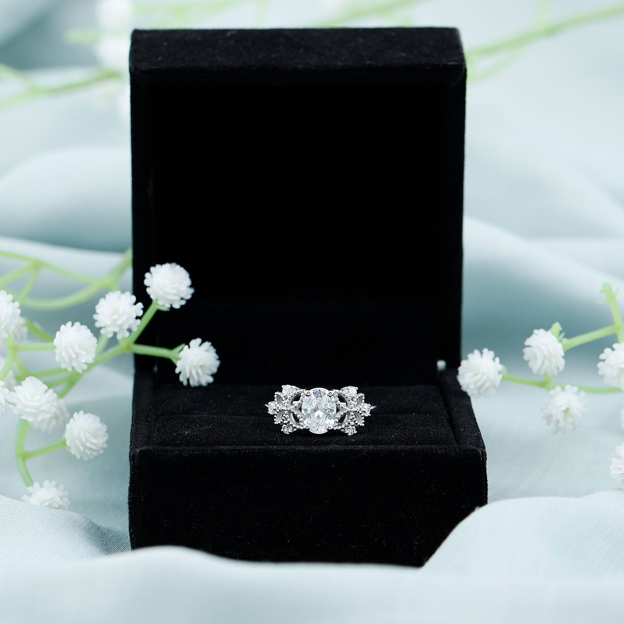 6X8mm Oval Lab Grown Diamond Flower Engagement Ring Lab - ( EF-VS ) - Rosec Jewels
