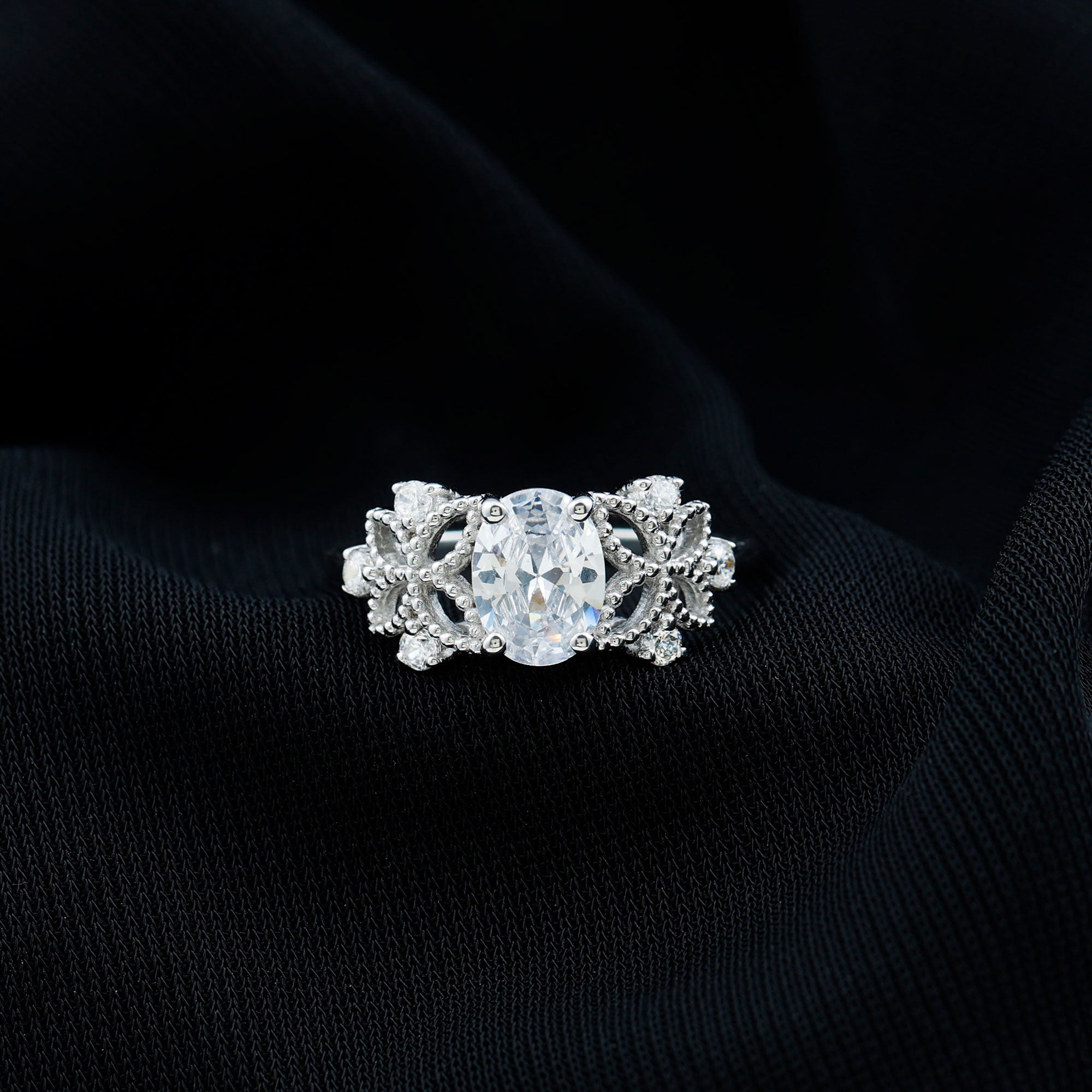 6X8mm Oval Lab Grown Diamond Flower Engagement Ring Lab - ( EF-VS ) - Rosec Jewels
