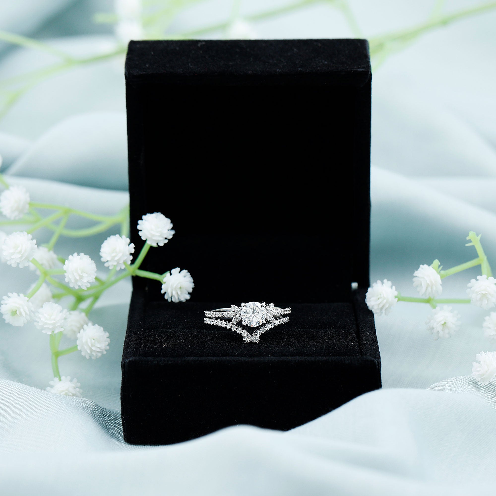 Certified 6 MM Cushion Lab Grown Diamond Engagement Ring with Wedding Band Lab - ( EF-VS ) - Rosec Jewels