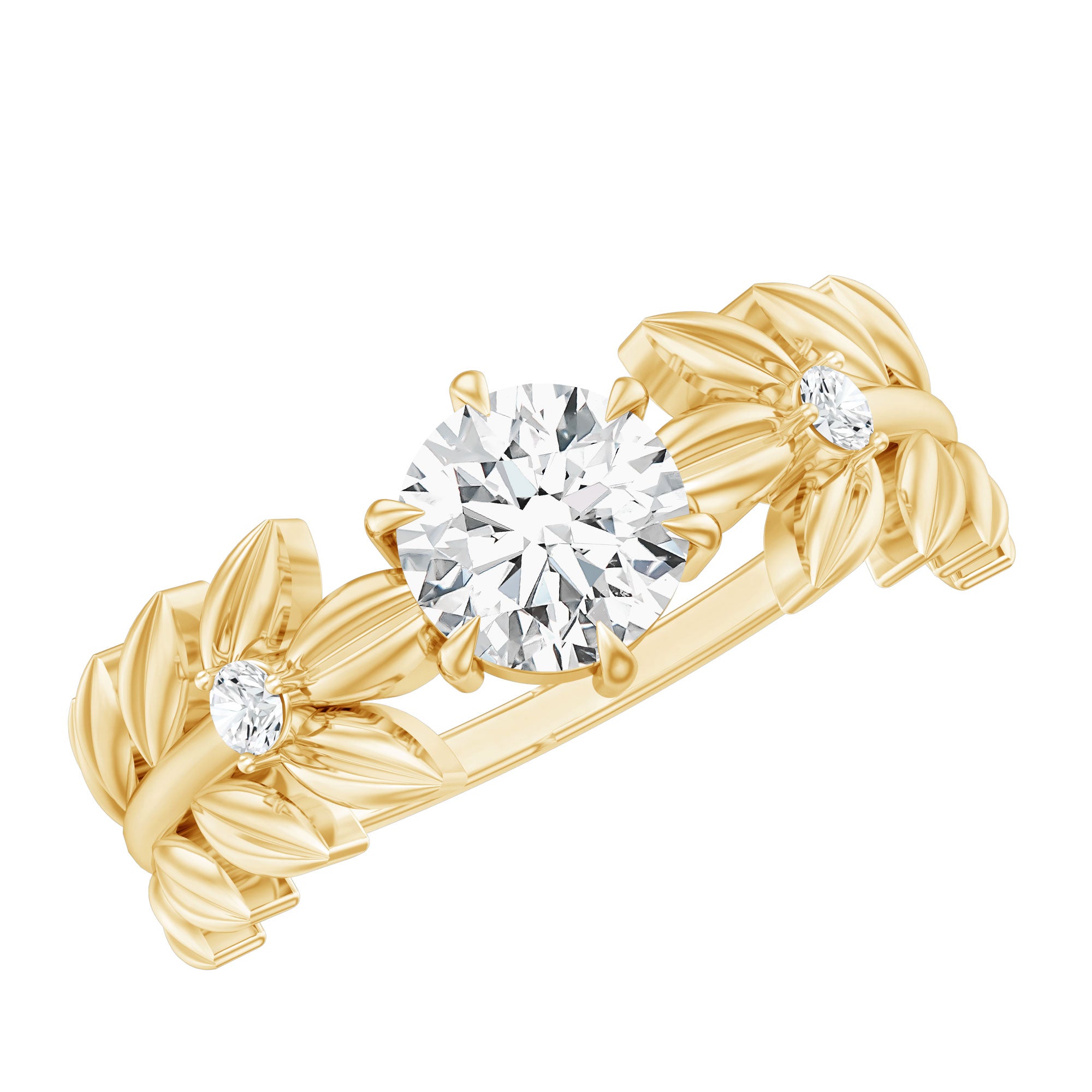 Rosec Jewels-6 MM Lab Grown Diamond Nature Inspired Engagement Ring