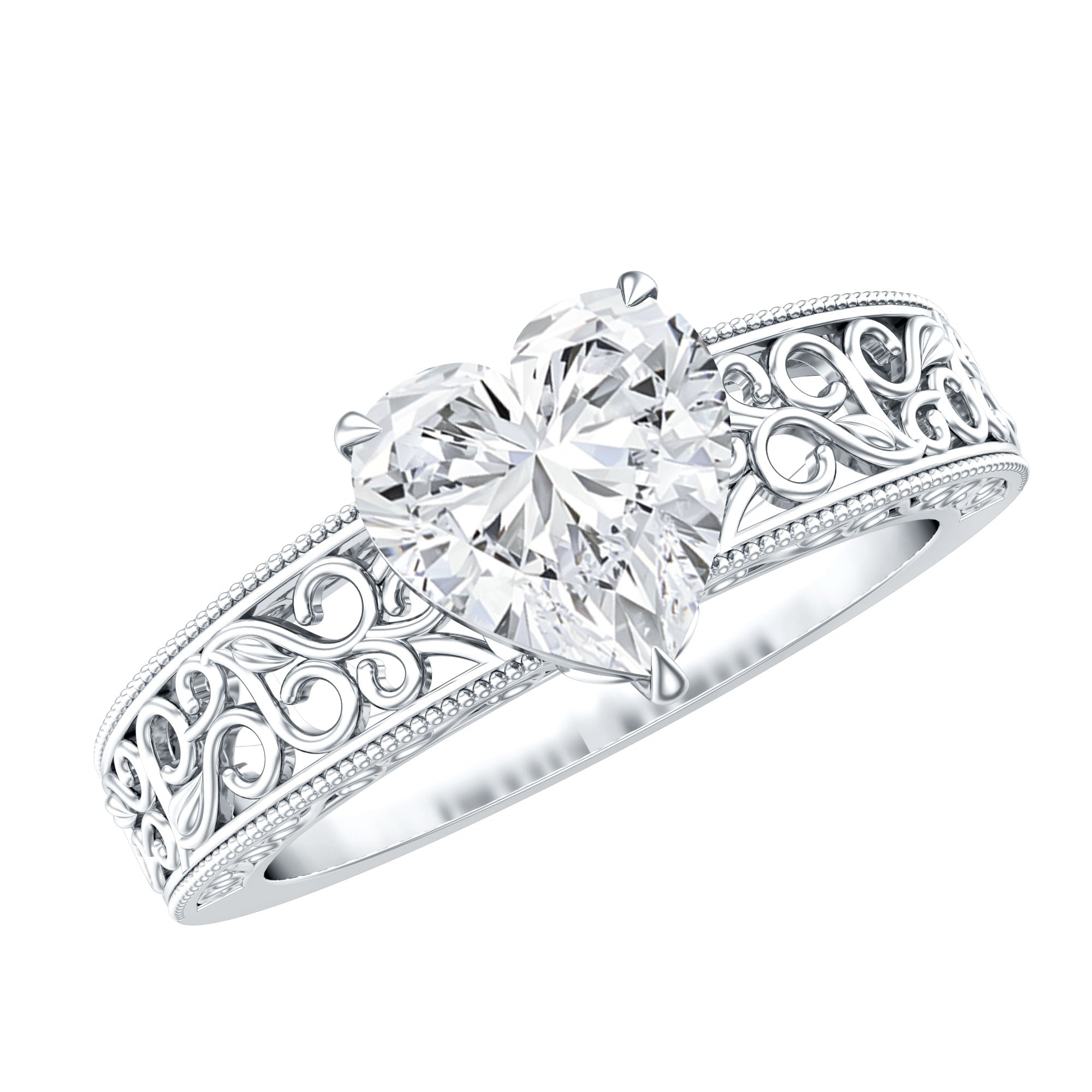 2 Carat Lab Grown Diamond Heart Engagement Ring Lab - ( EF-VS ) - Rosec Jewels