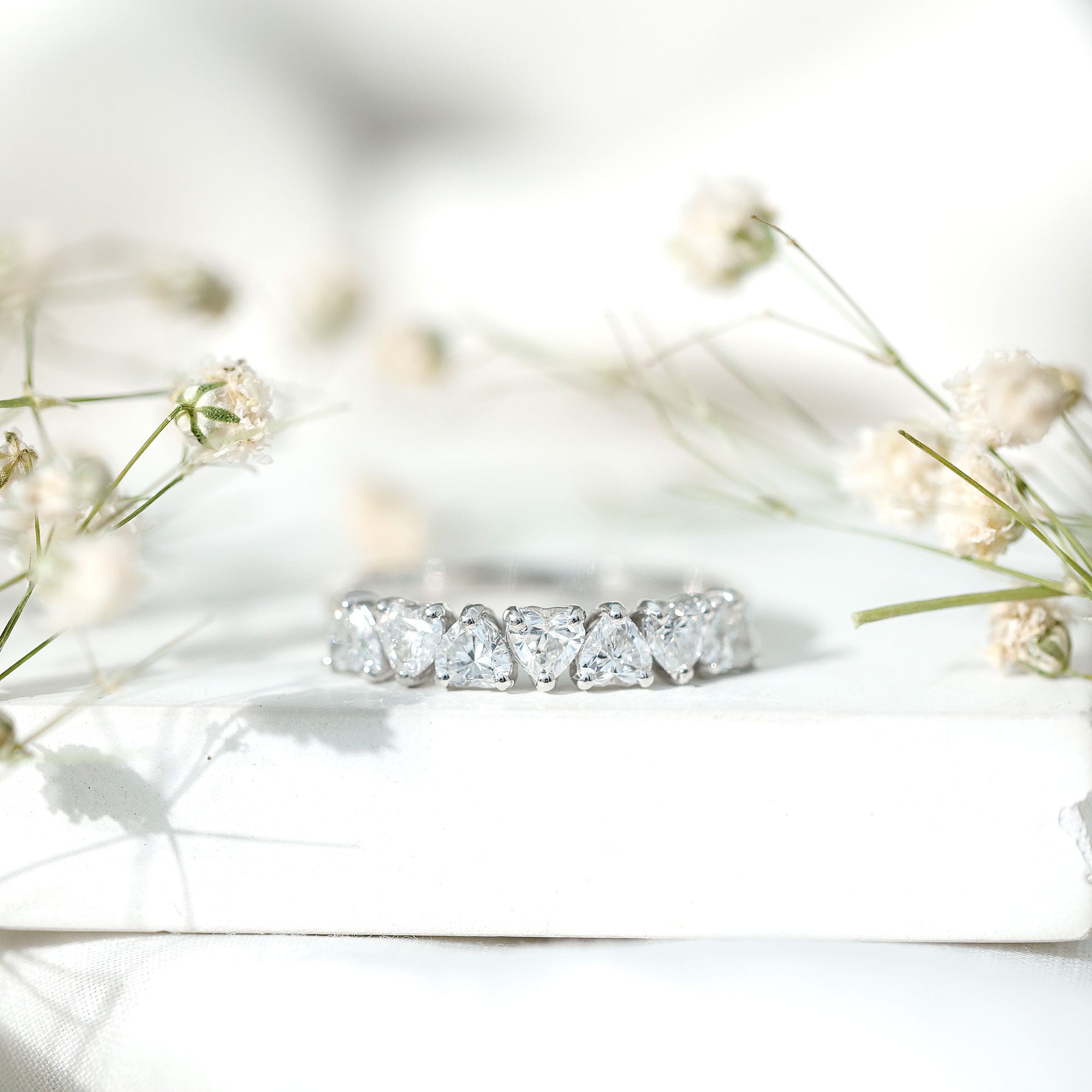 Certified Lab Heart Shaped Diamond Half Eternity Ring Lab - ( EF-VS ) - Rosec Jewels