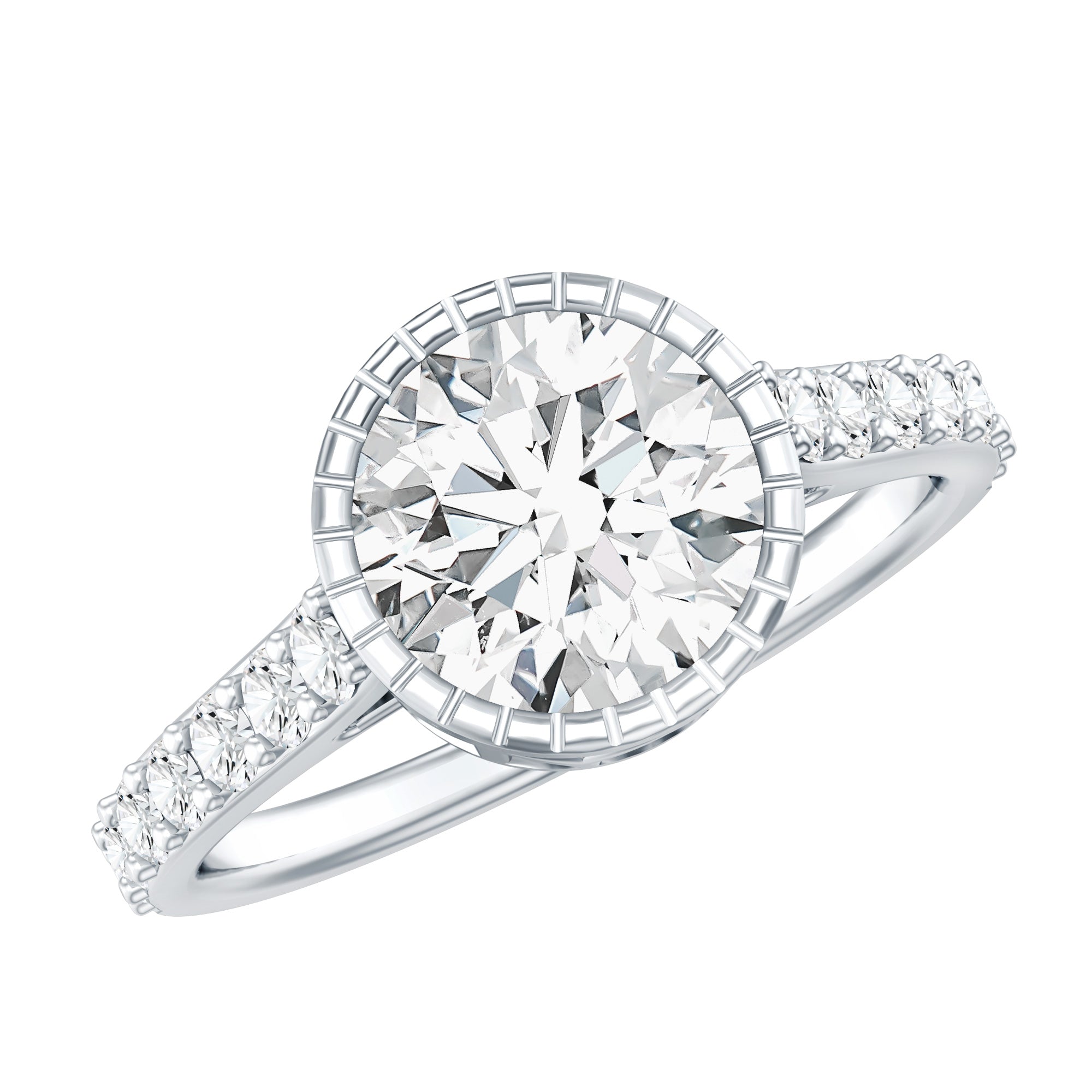 Certified Bezel Set Lab Grown Diamond Engagement Ring With Side Stones Lab - ( EF-VS ) - Rosec Jewels