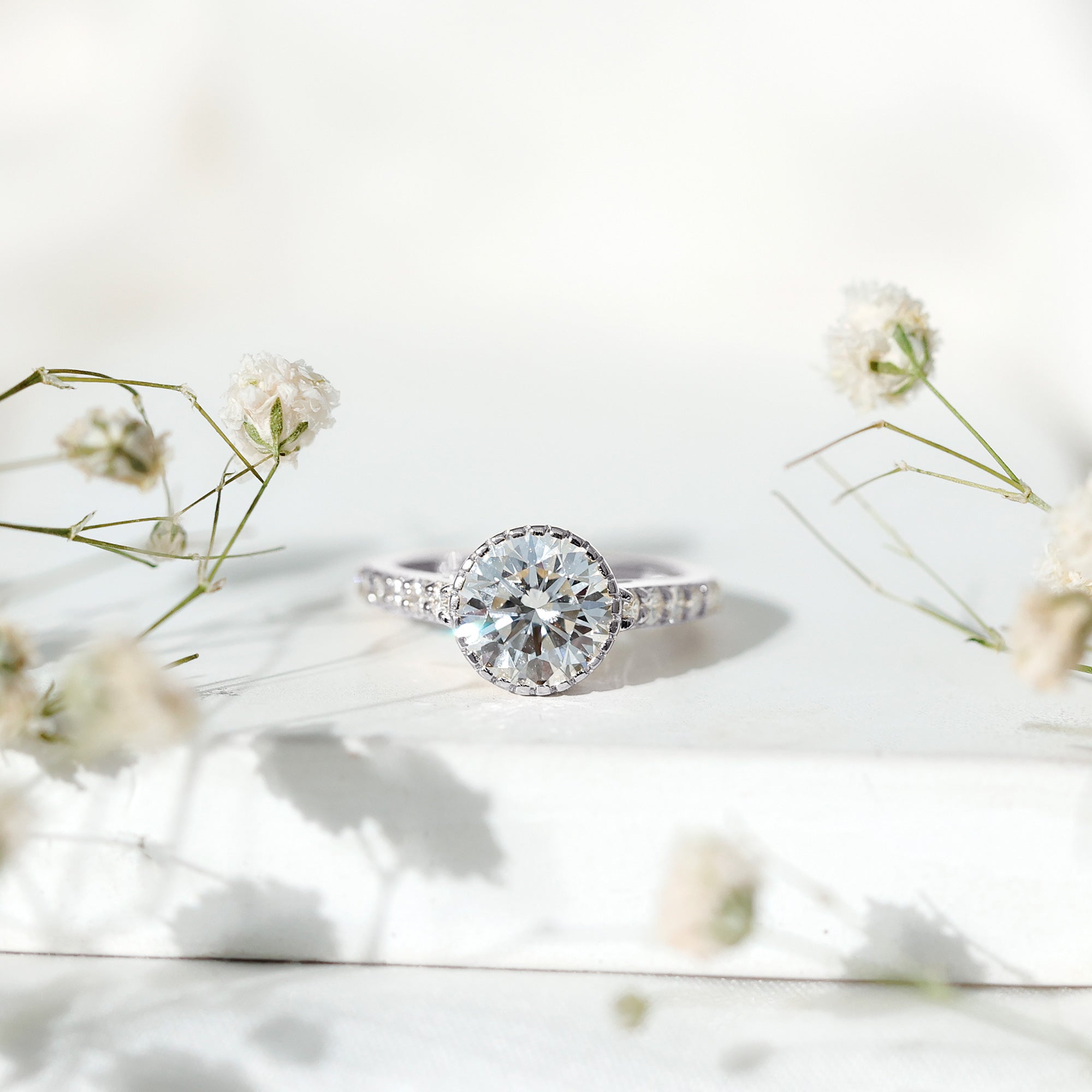 Certified Bezel Set Lab Grown Diamond Engagement Ring With Side Stones Lab - ( EF-VS ) - Rosec Jewels