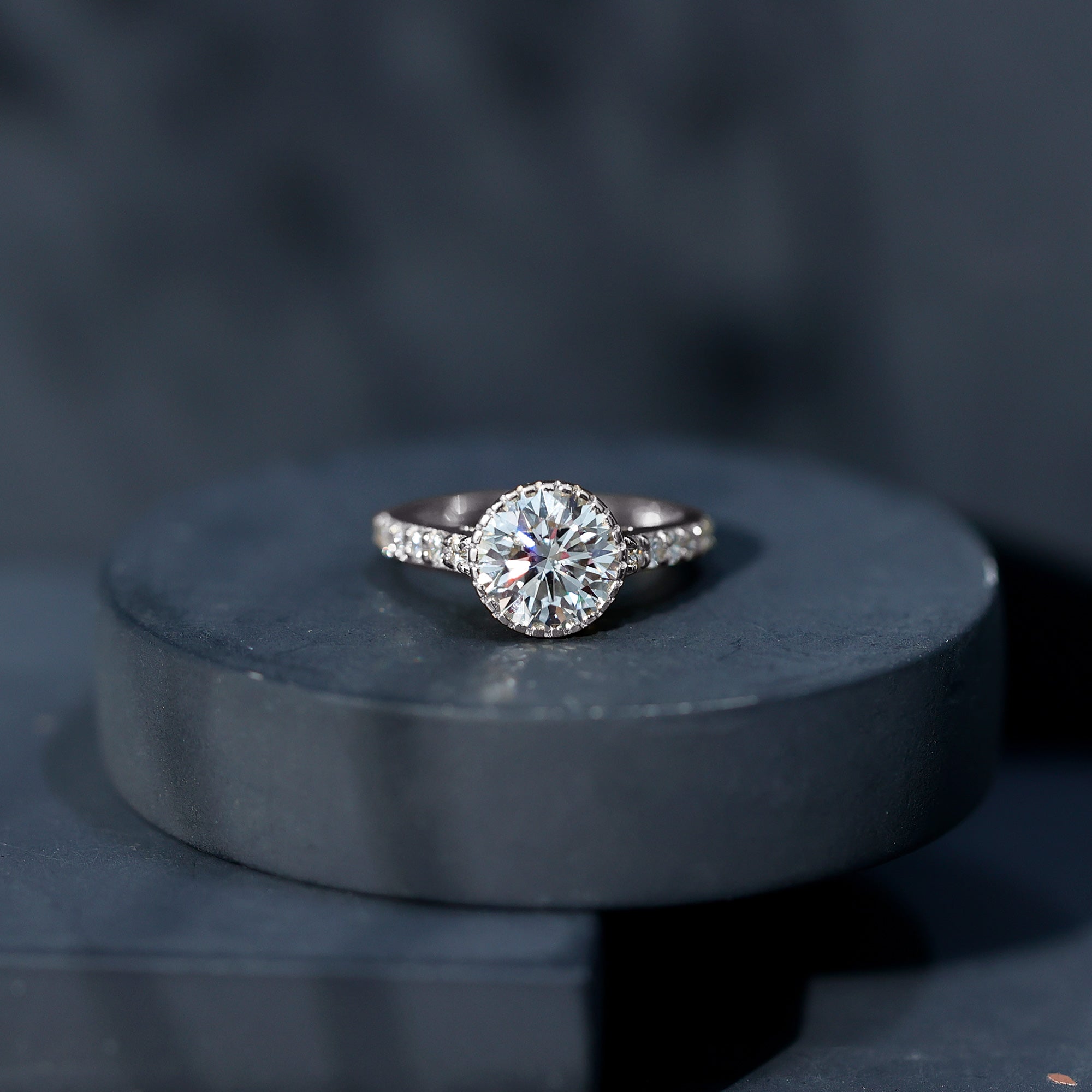 Certified Bezel Set Lab Grown Diamond Engagement Ring With Side Stones Lab - ( EF-VS ) - Rosec Jewels