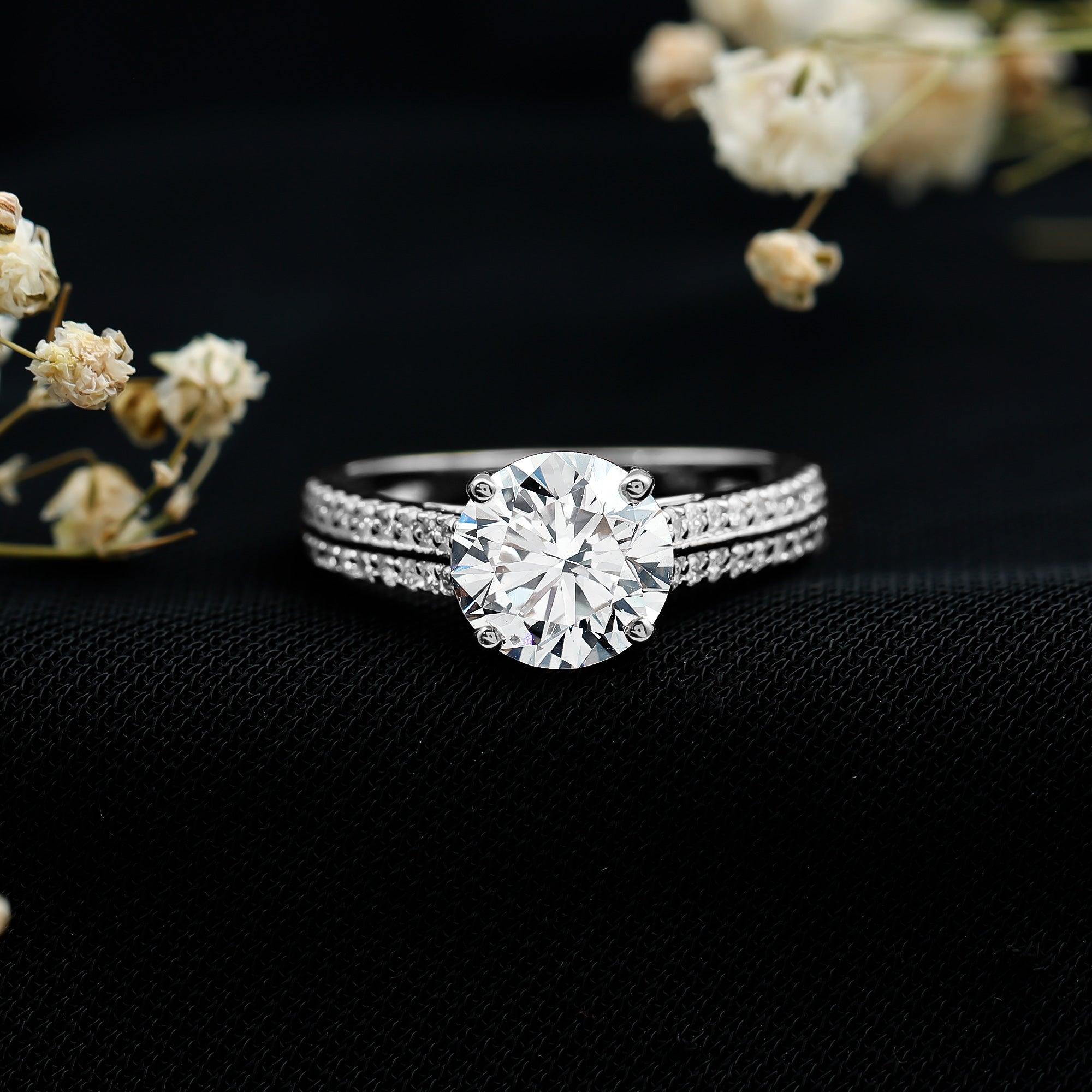 Certified Lab Grown Diamond 8 MM Simple Engagement Ring With Side Stones Lab - ( EF-VS ) - Rosec Jewels