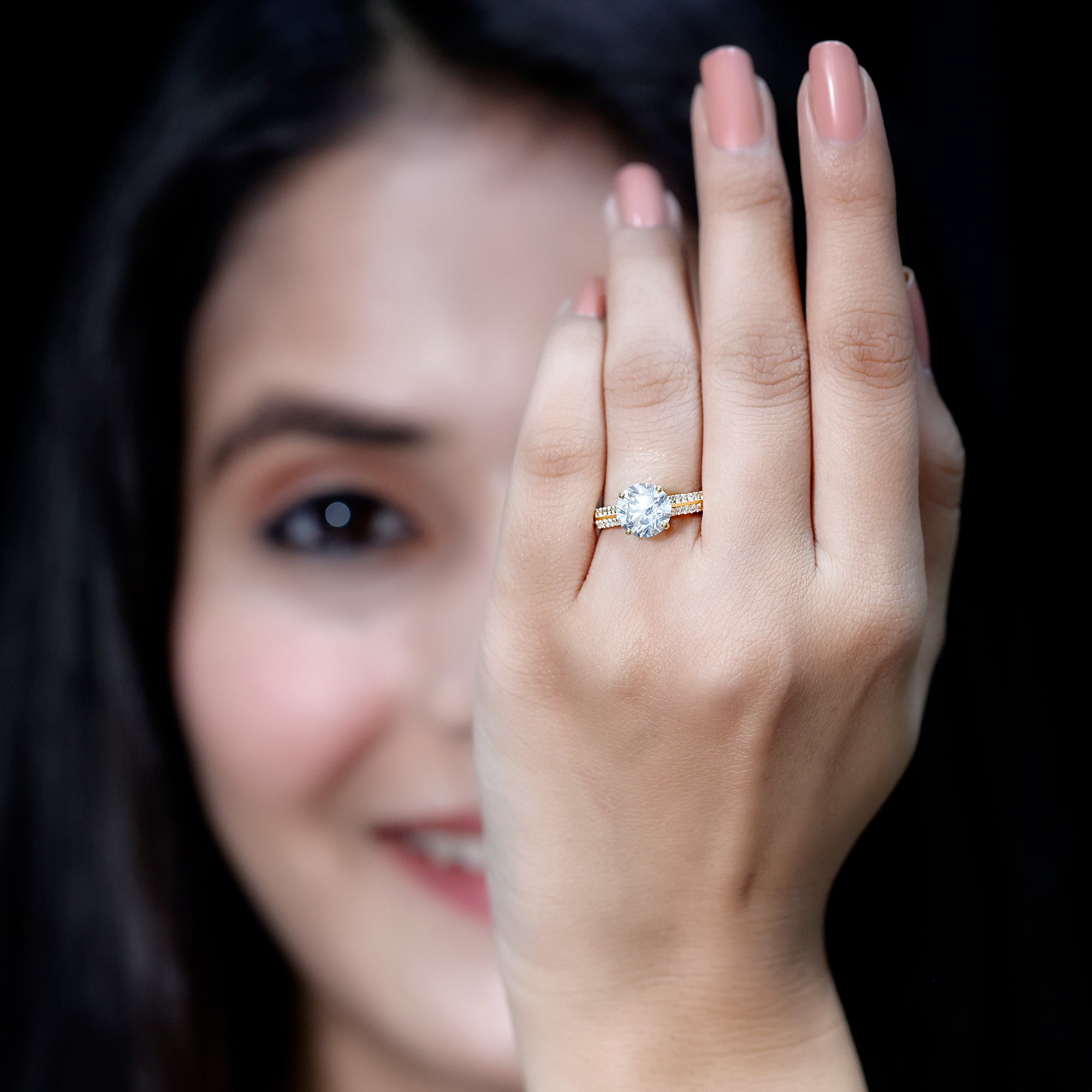 Certified Lab Grown Diamond 8 MM Simple Engagement Ring With Side Stones Lab - ( EF-VS ) - Rosec Jewels
