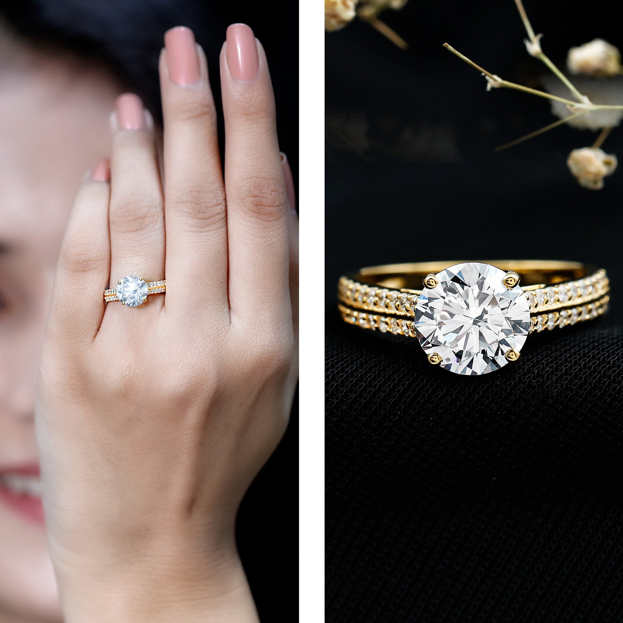 Certified Lab Grown Diamond 8 MM Simple Engagement Ring With Side Stones Lab - ( EF-VS ) - Rosec Jewels