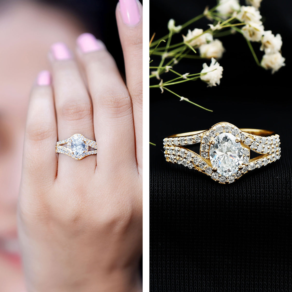 Certified 1.2 Carat Oval Lab Grown Diamond Split Shank Engagement Ring Lab - ( EF-VS ) - Rosec Jewels