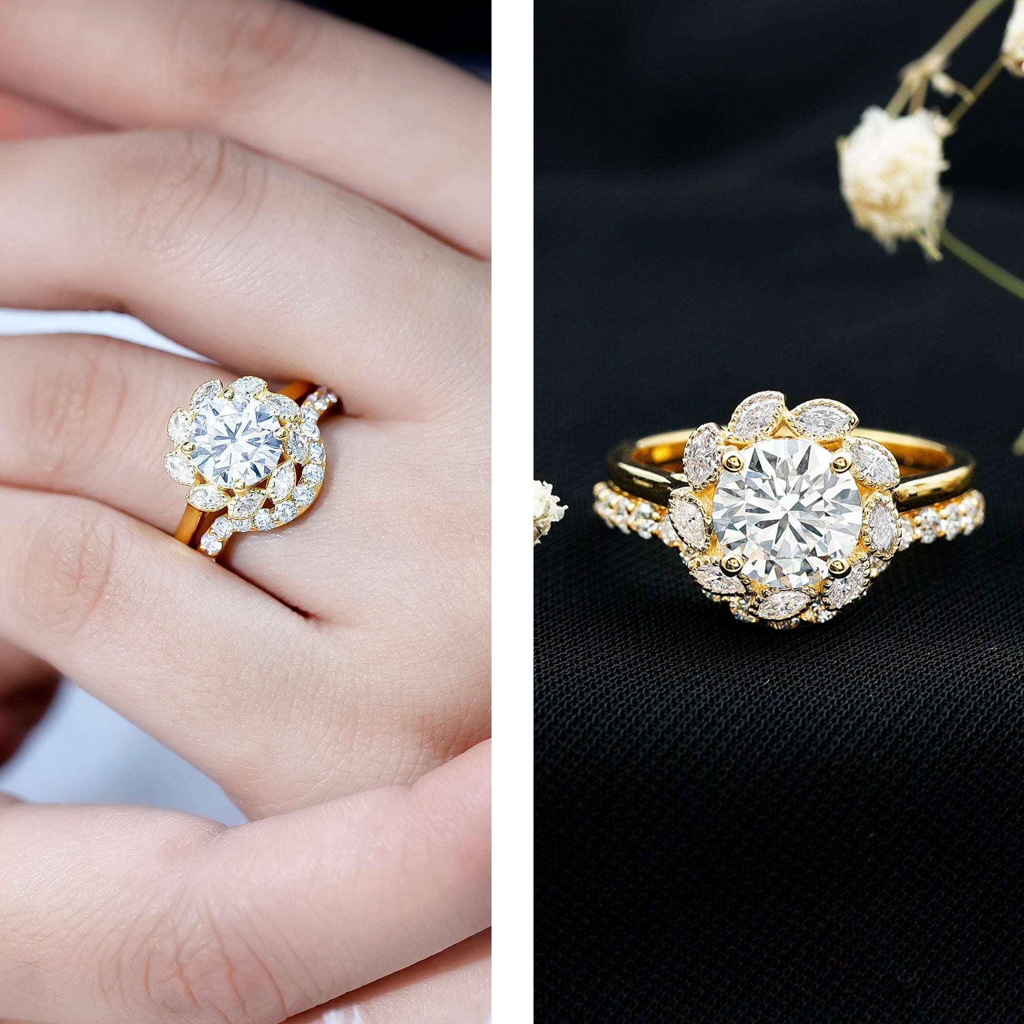 Lab Grown Diamond Vintage Inspired Engagement Ring with Wedding Band Lab - ( EF-VS ) - Rosec Jewels