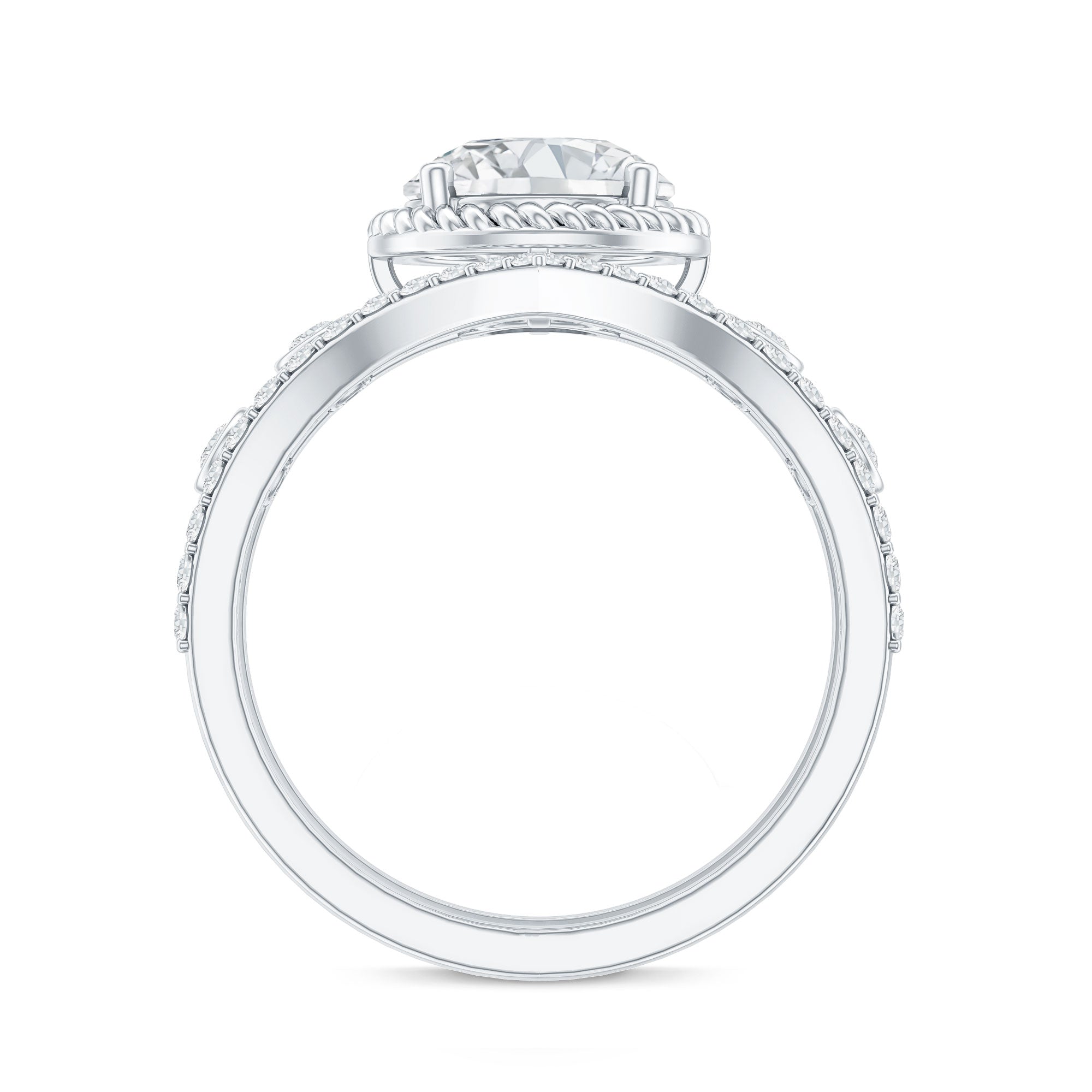 Certified Lab Grown Diamond Solitaire Bridal Ring Set With Enhancer Lab - ( EF-VS ) - Rosec Jewels