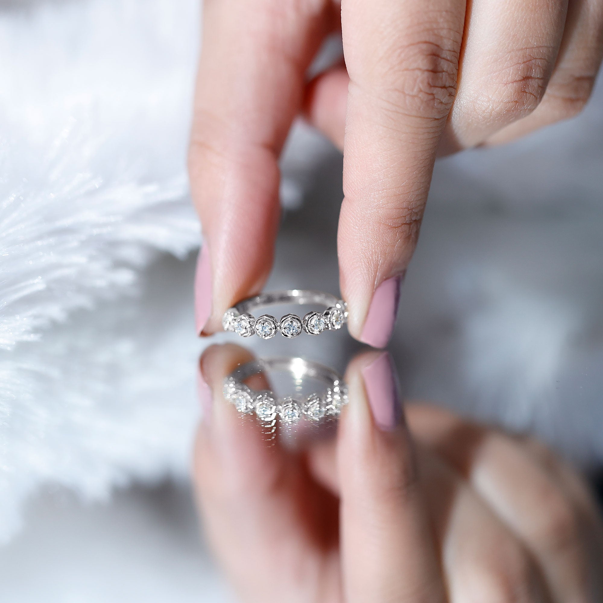 Certified Lab Grown Diamond Half Eternity Anniversary Ring Lab - ( EF-VS ) - Rosec Jewels