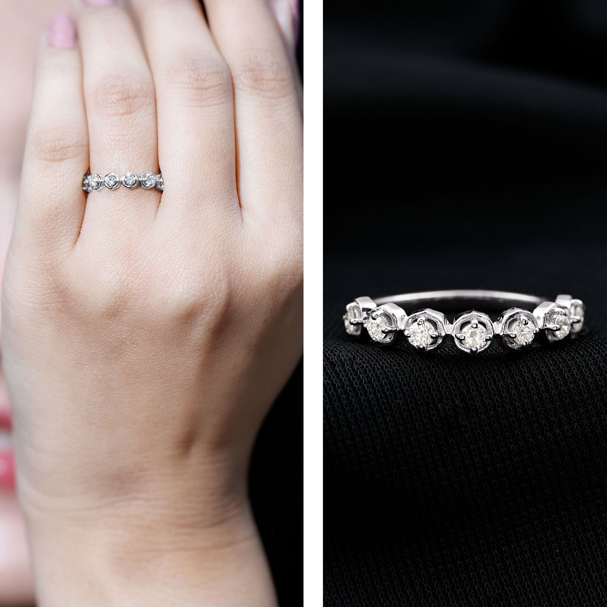 Certified Lab Grown Diamond Half Eternity Anniversary Ring Lab - ( EF-VS ) - Rosec Jewels