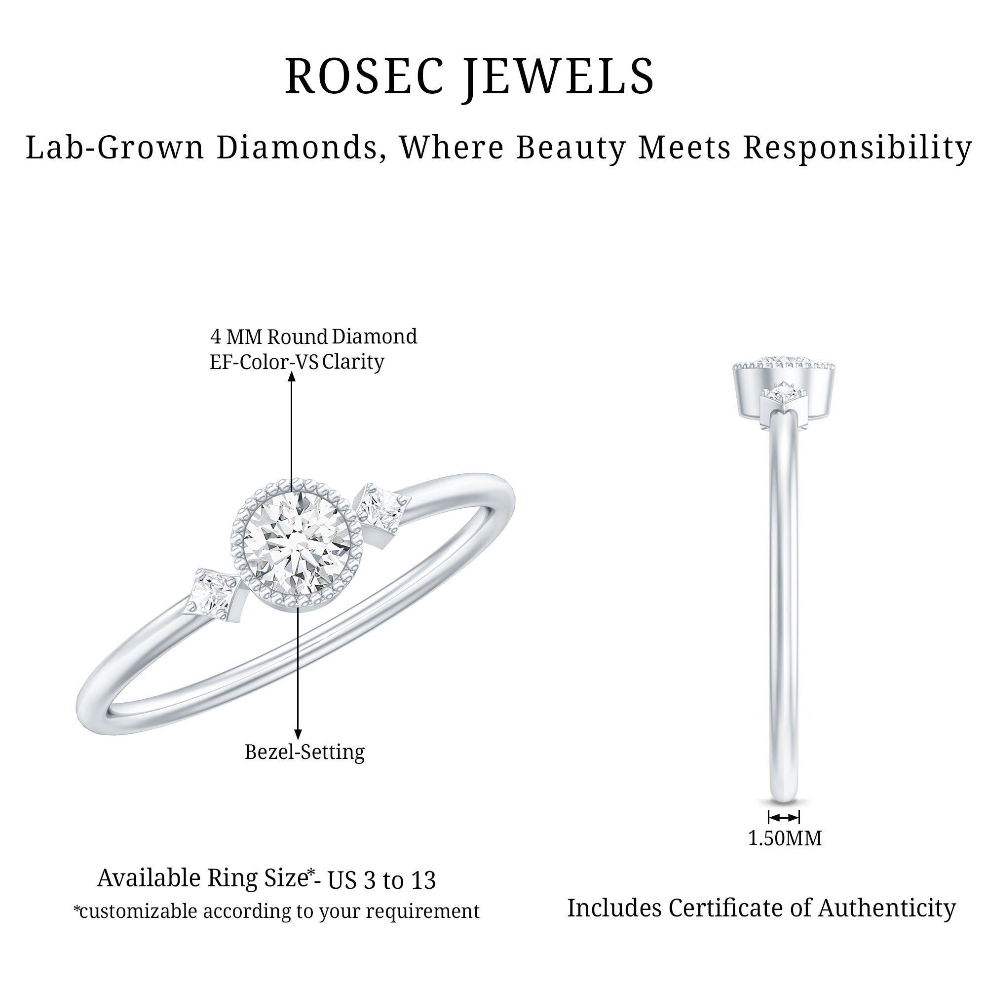 Rosec Jewels-Certified Lab Grown Diamond Solitaire Promise Ring