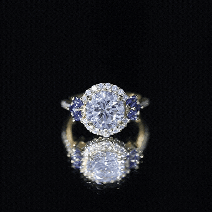 9 mm Lab Grown Diamond Halo Engagement Ring With Blue Sapphire Lab - ( EF-VS ) - Rosec Jewels