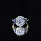 9 mm Lab Grown Diamond Halo Engagement Ring With Blue Sapphire Lab - ( EF-VS ) - Rosec Jewels