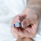 9 mm Lab Grown Diamond Halo Engagement Ring With Blue Sapphire Lab - ( EF-VS ) - Rosec Jewels