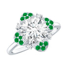 Certified Lab Grown Diamond Flower Engagement Ring With Emerald Lab - ( EF-VS ) - Rosec Jewels