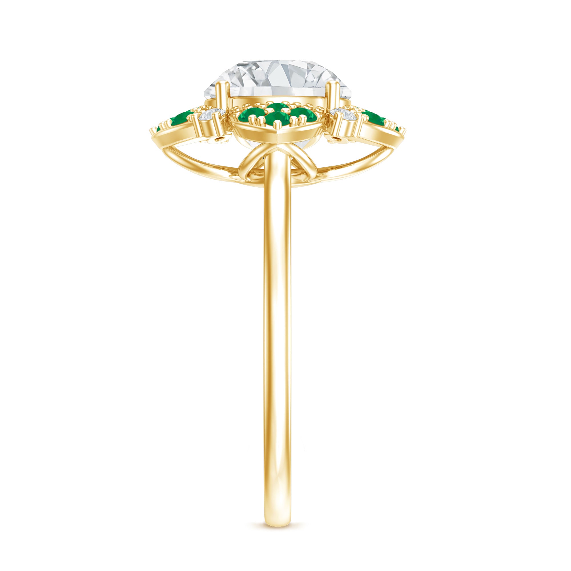 Certified Lab Grown Diamond Flower Engagement Ring With Emerald Lab - ( EF-VS ) - Rosec Jewels