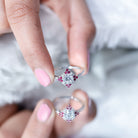 Certified Lab Grown Diamond Halo Engagement Ring with Ruby Lab - ( EF-VS ) - Rosec Jewels