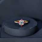 Certified Lab Grown Diamond Halo Engagement Ring with Ruby Lab - ( EF-VS ) - Rosec Jewels