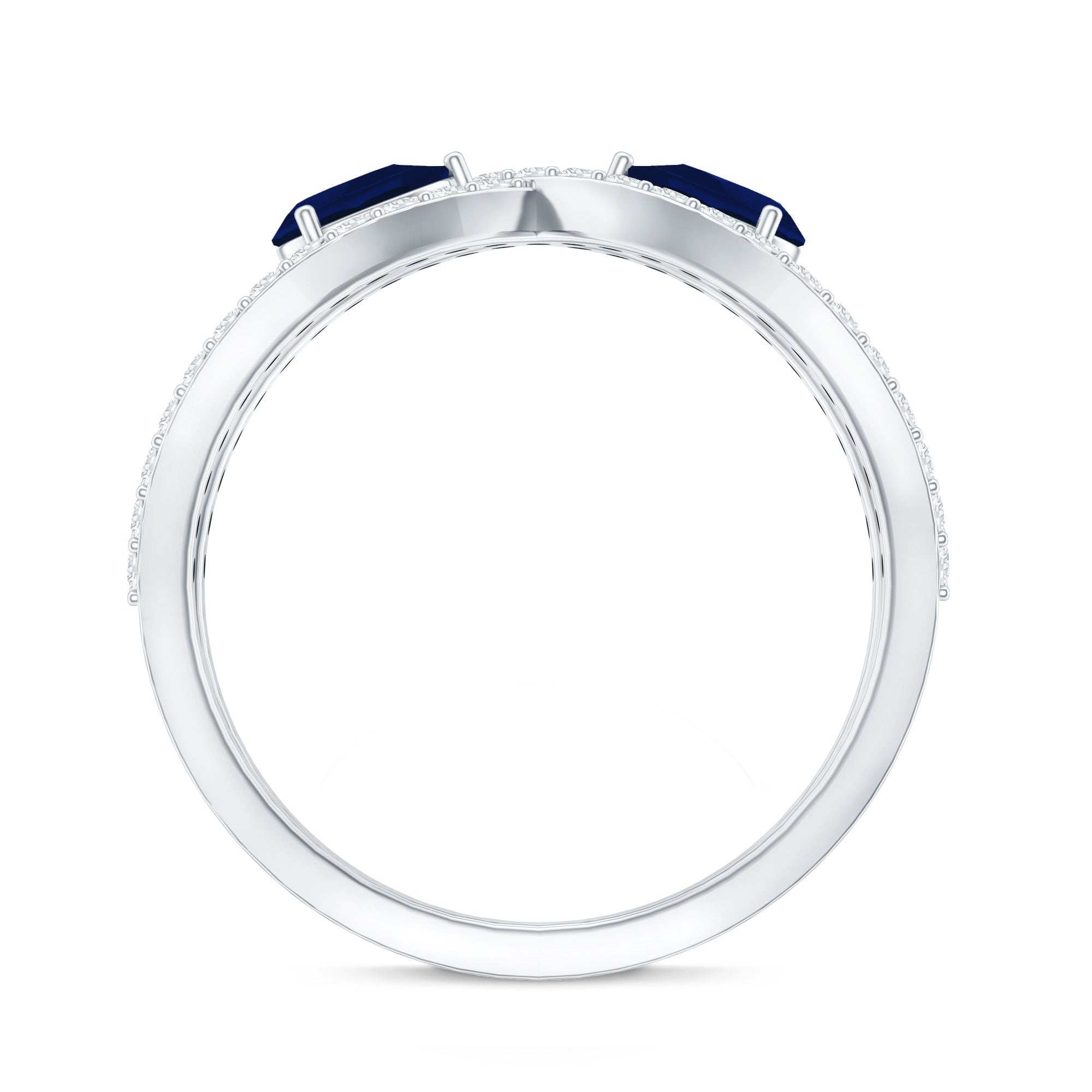 Real Pear Shape Blue Sapphire 2 Stone Engagement Ring with Diamond AAA - Rosec Jewels