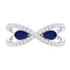 Real Pear Shape Blue Sapphire 2 Stone Engagement Ring with Diamond AAA - Rosec Jewels