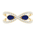 Real Pear Shape Blue Sapphire 2 Stone Engagement Ring with Diamond AAA - Rosec Jewels