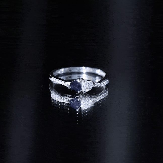 Natural Heart Shape Blue Sapphire Diamond 2 Stone Promise Ring AAA - Rosec Jewels