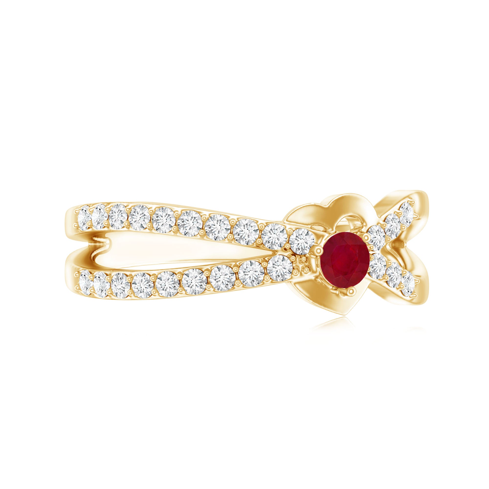 Rosec Jewels-Natural Ruby Heart Promise Ring with Diamond Split Shank