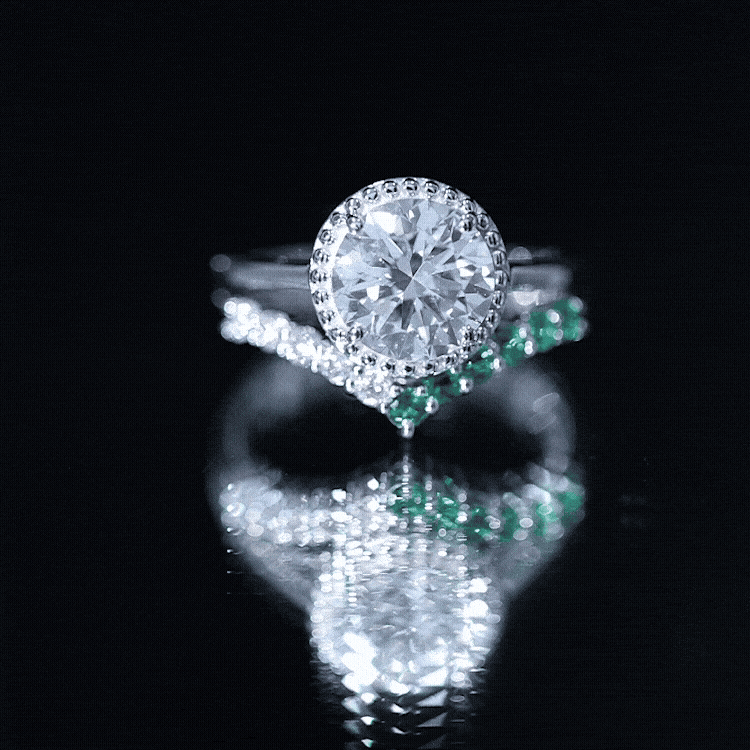 Certified Lab Grown Diamond 8 MM Engagement Ring With Emerald Enhancer Lab - ( EF-VS ) - Rosec Jewels