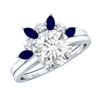 Certified Lab Grown Diamond Designer Engagement Ring Set With Sapphire Lab - ( EF-VS ) - Rosec Jewels