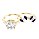 Certified Lab Grown Diamond Designer Engagement Ring Set With Sapphire Lab - ( EF-VS ) - Rosec Jewels