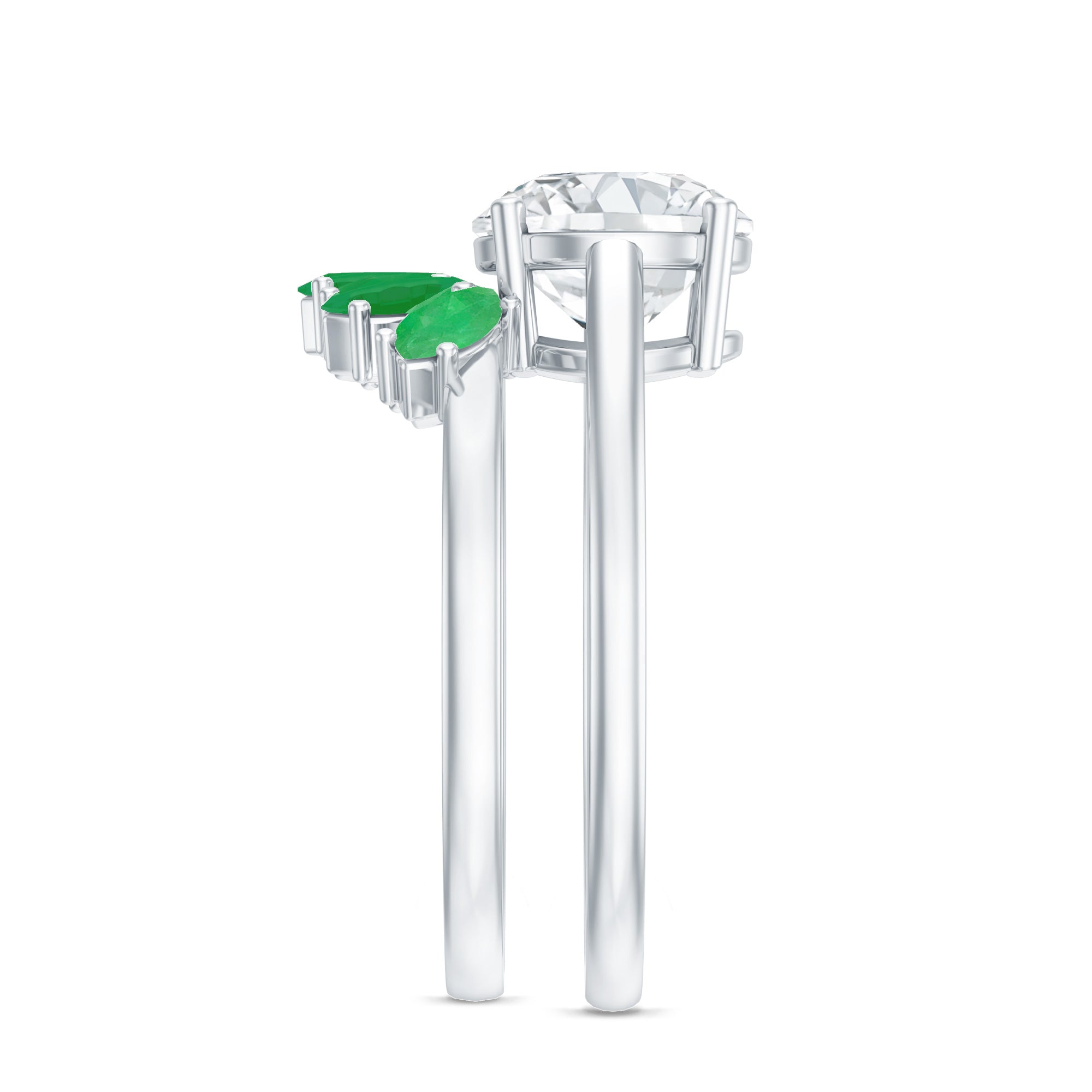 Certified 8 MM Lab Grown Diamond Engagement Ring With Emerald Wedding Band Lab - ( EF-VS ) - Rosec Jewels