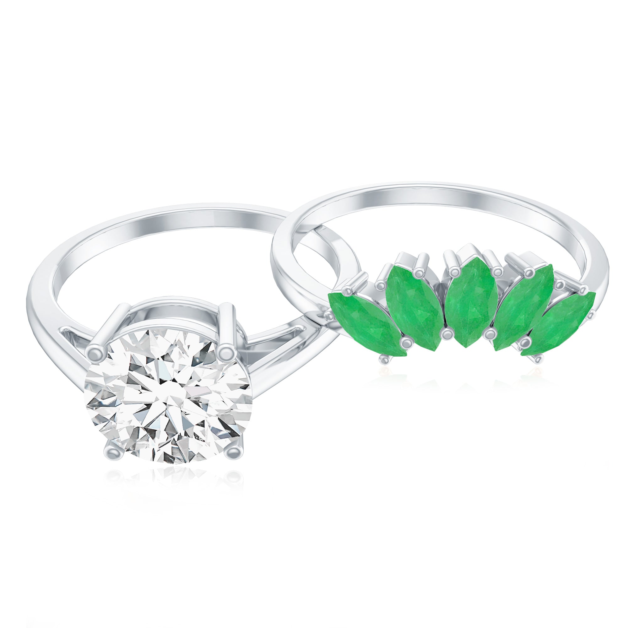 Certified 8 MM Lab Grown Diamond Engagement Ring With Emerald Wedding Band Lab - ( EF-VS ) - Rosec Jewels
