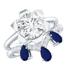 Certified Lab 2 Carat Diamond Engagement Ring With Blue Sapphire Enhancer Lab - ( EF-VS ) - Rosec Jewels