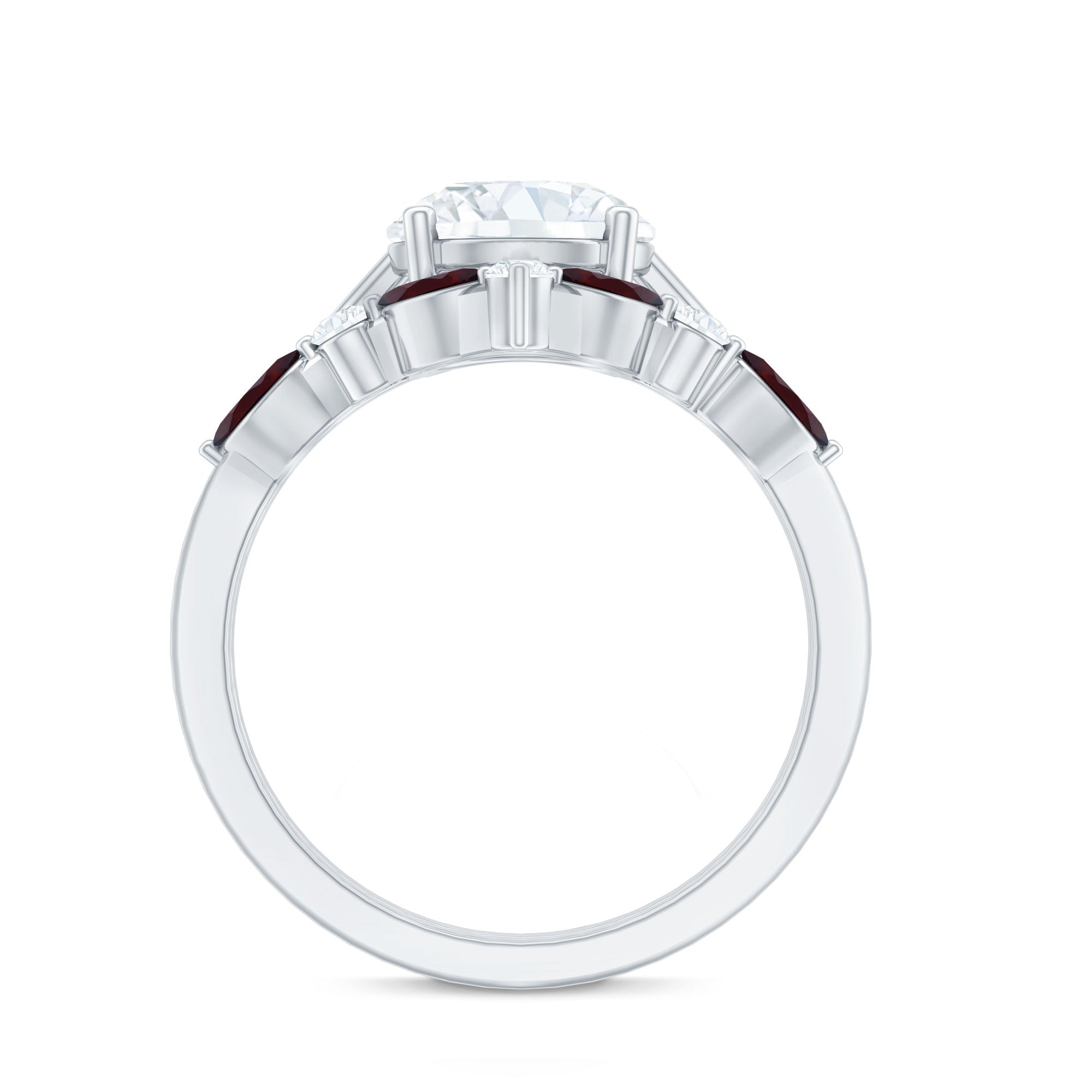 Certified 8 MM Lab Grown Diamond Bridal Ring Set With Garnet Enhancer Lab - ( EF-VS ) - Rosec Jewels