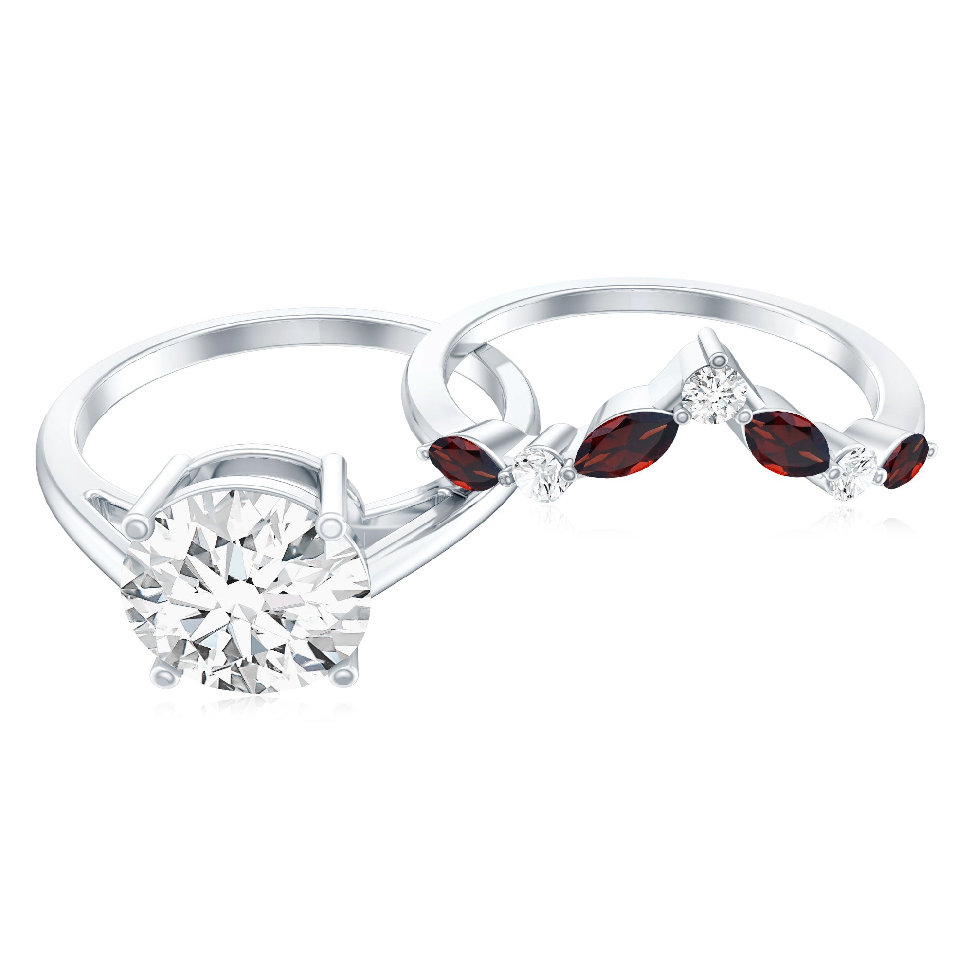 Certified 8 MM Lab Grown Diamond Bridal Ring Set With Garnet Enhancer Lab - ( EF-VS ) - Rosec Jewels