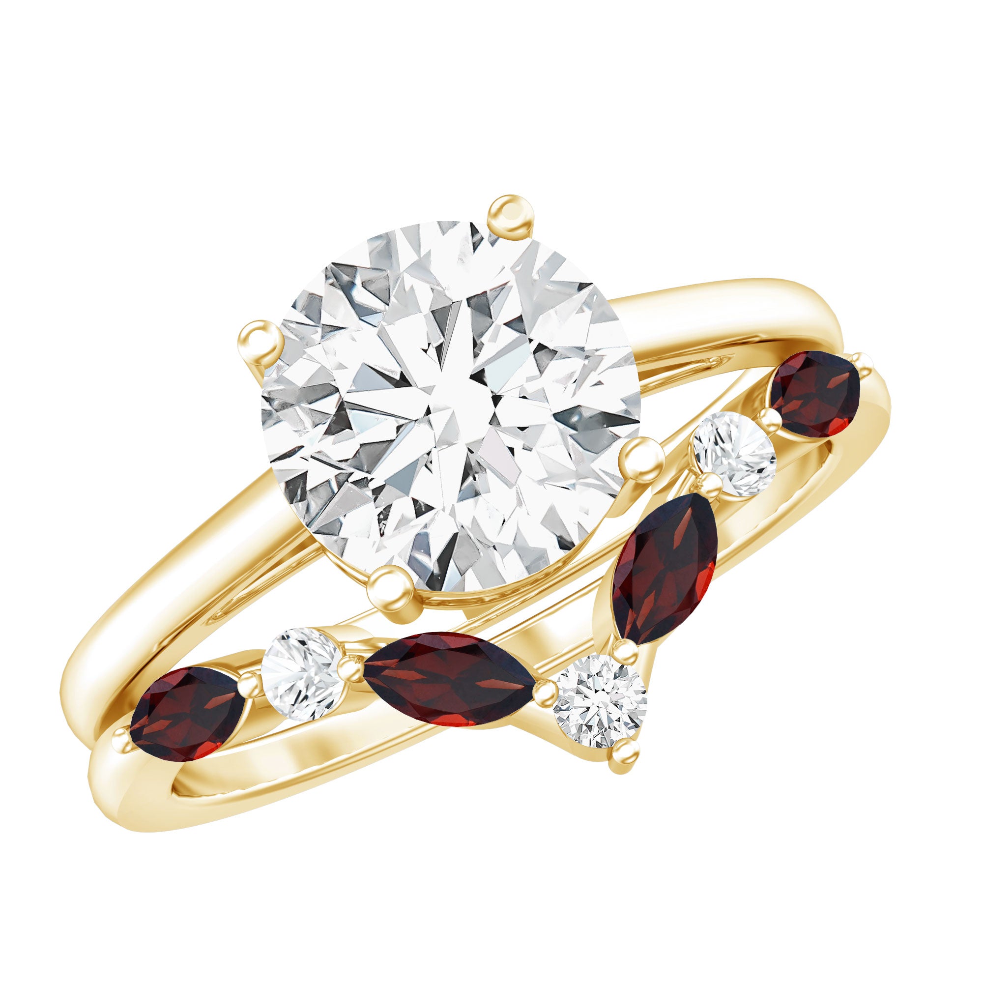 Certified 8 MM Lab Grown Diamond Bridal Ring Set With Garnet Enhancer Lab - ( EF-VS ) - Rosec Jewels
