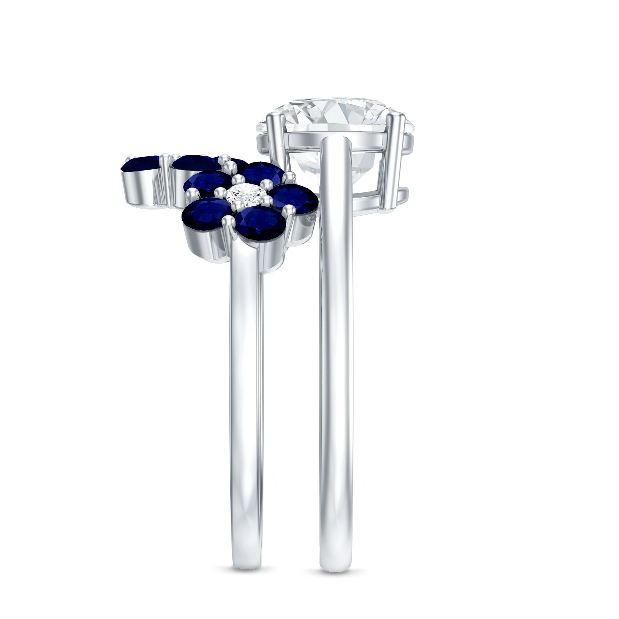 Certified Lab 8 MM Diamond Engagement Ring With Sapphire Wedding Band Lab - ( EF-VS ) - Rosec Jewels