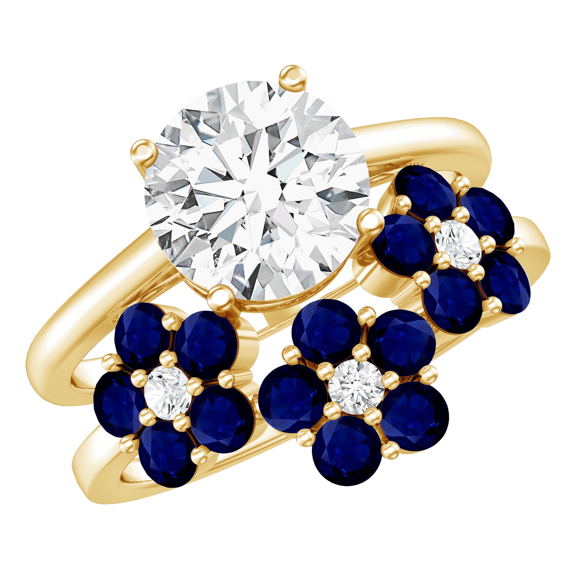 Certified Lab 8 MM Diamond Engagement Ring With Sapphire Wedding Band Lab - ( EF-VS ) - Rosec Jewels