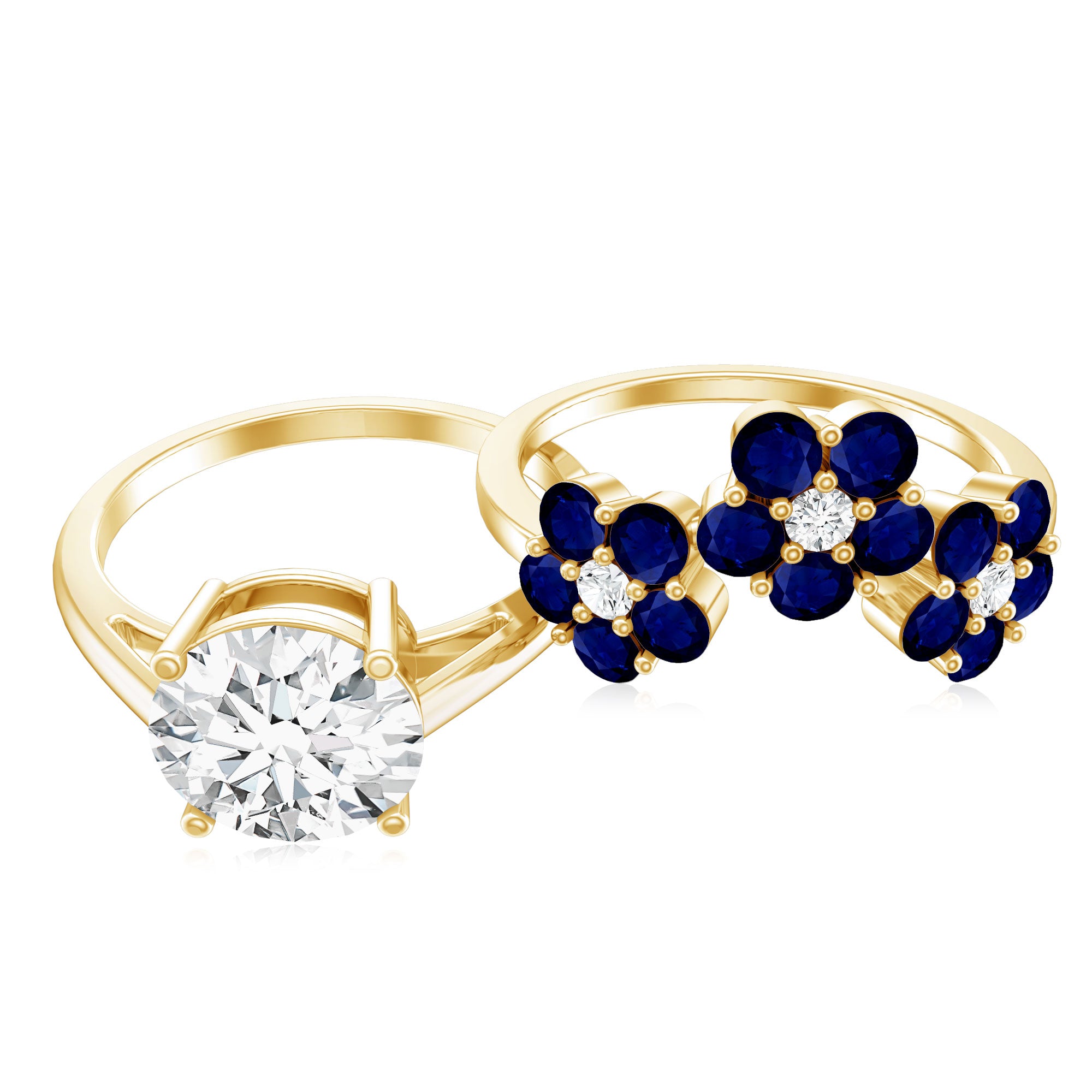 Certified Lab 8 MM Diamond Engagement Ring With Sapphire Wedding Band Lab - ( EF-VS ) - Rosec Jewels