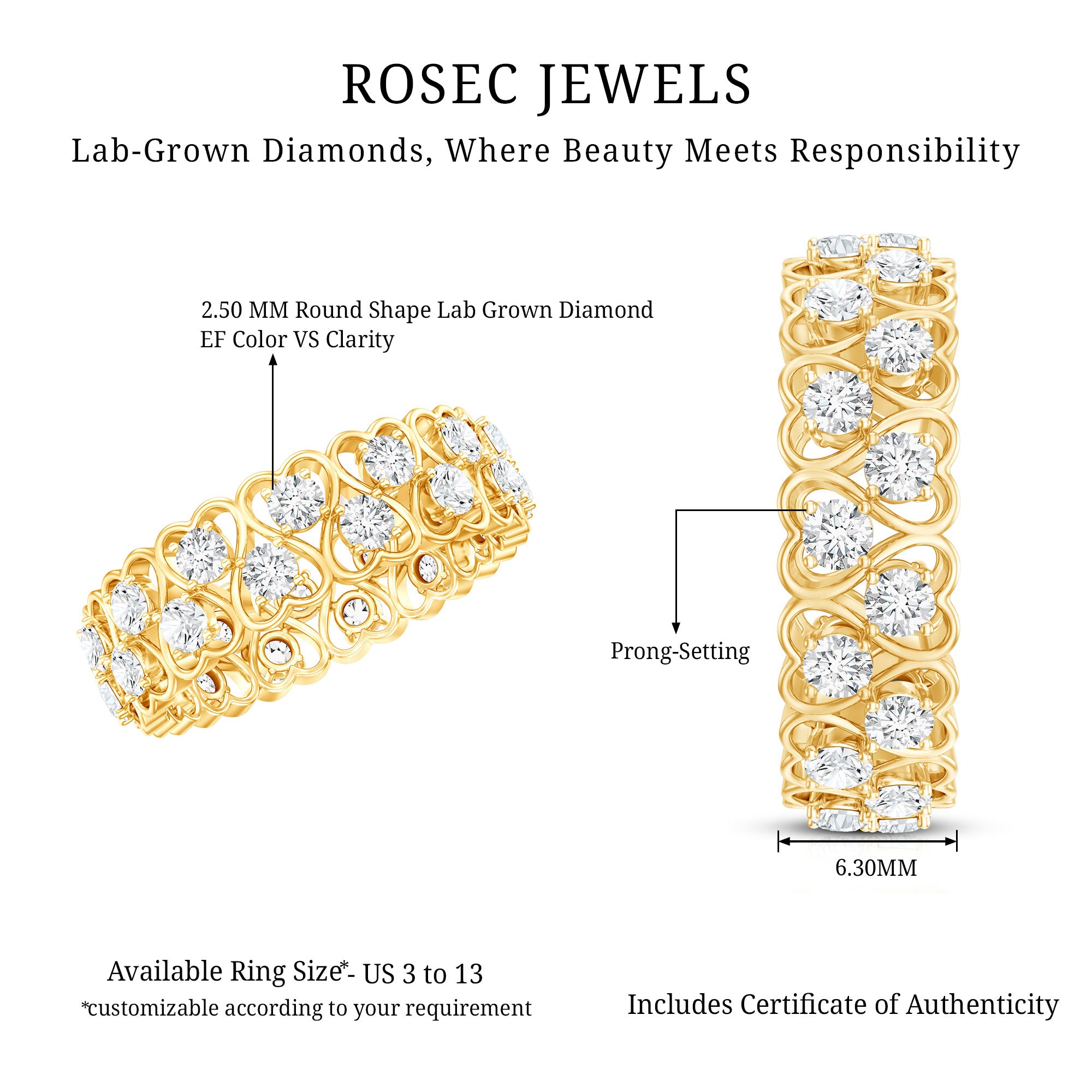 Certified Lab Grown Diamond Heart Eternity Band Ring Lab - ( EF-VS ) - Rosec Jewels