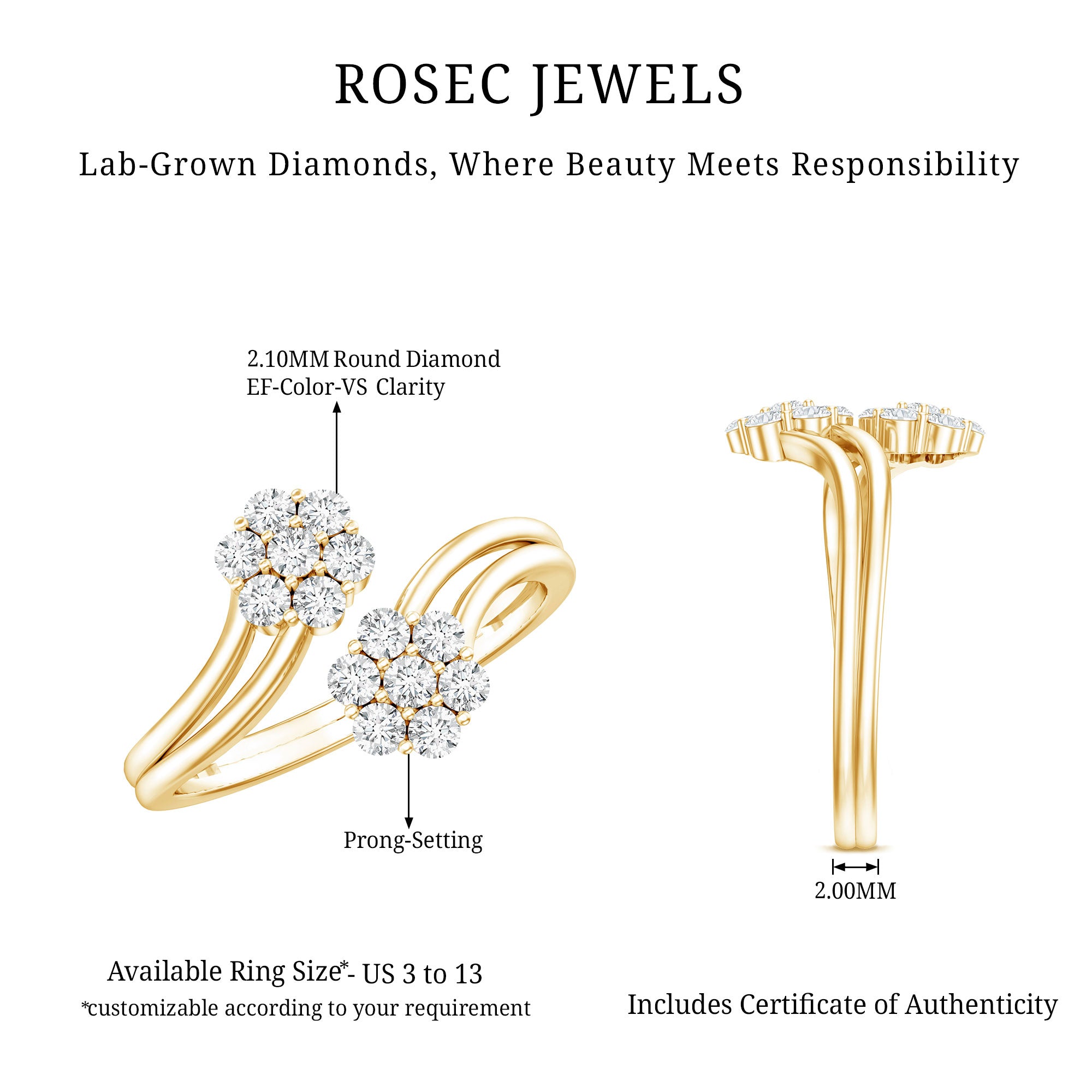 Rosec Jewels-Certified Lab Grown Diamond Flower Wrap Engagement Ring