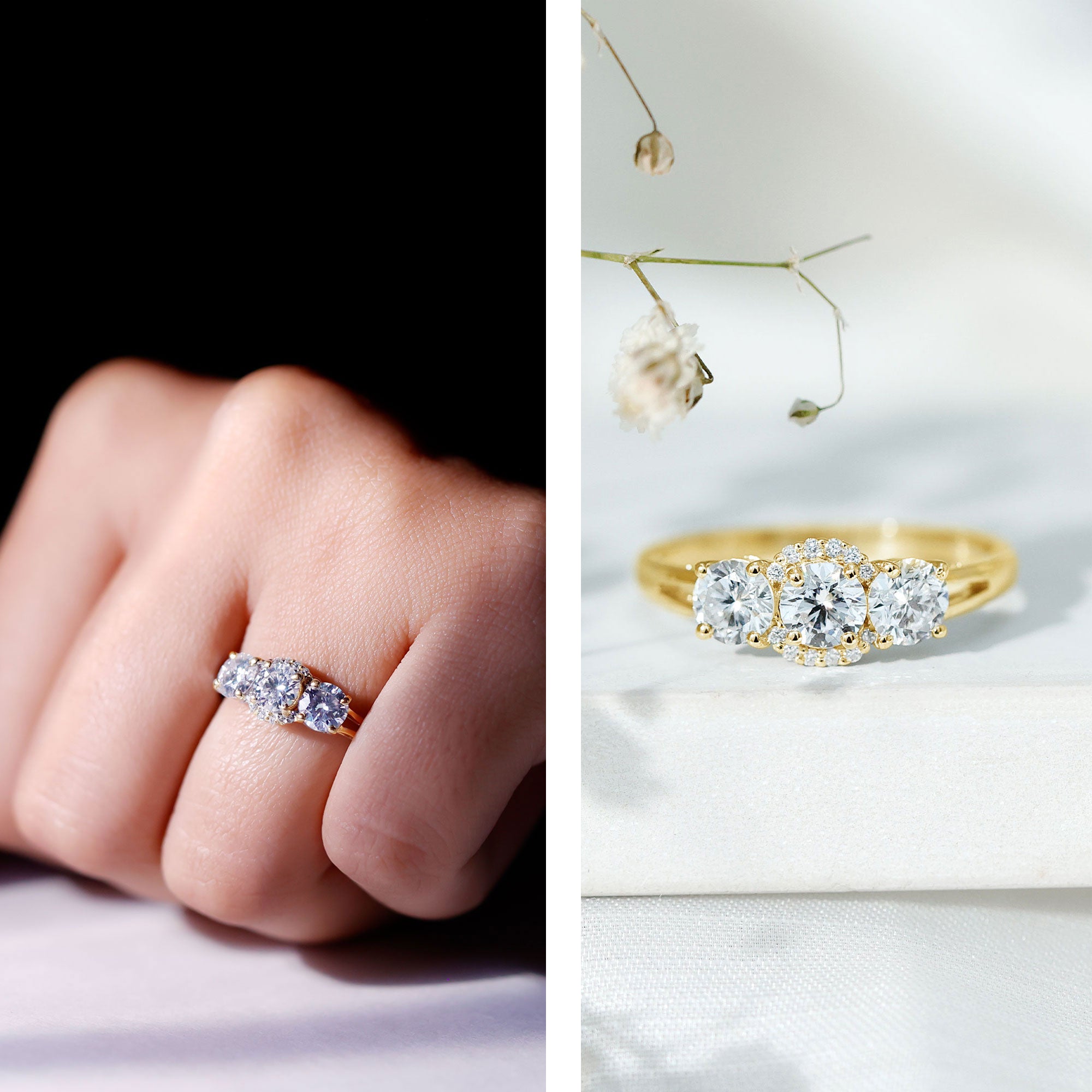 Certified Lab Grown Diamond Past Present Future Engagement Ring Lab - ( EF-VS ) - Rosec Jewels