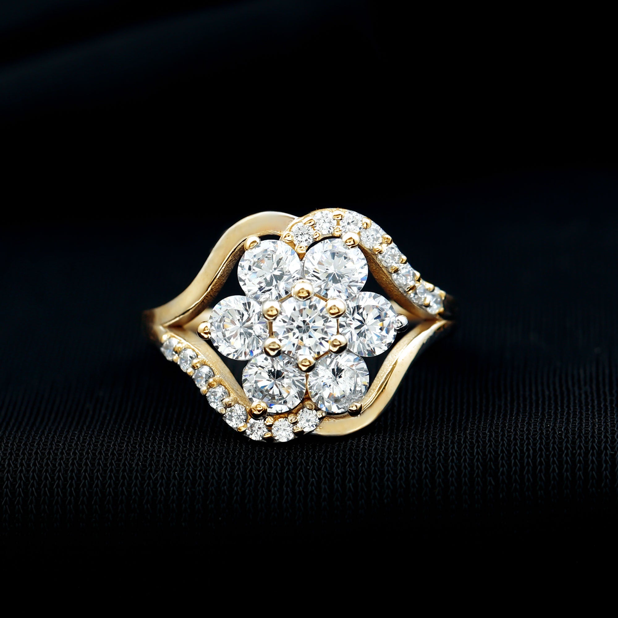 Certified Lab Grown Diamond Flower Statement Ring Lab - ( EF-VS ) - Rosec Jewels
